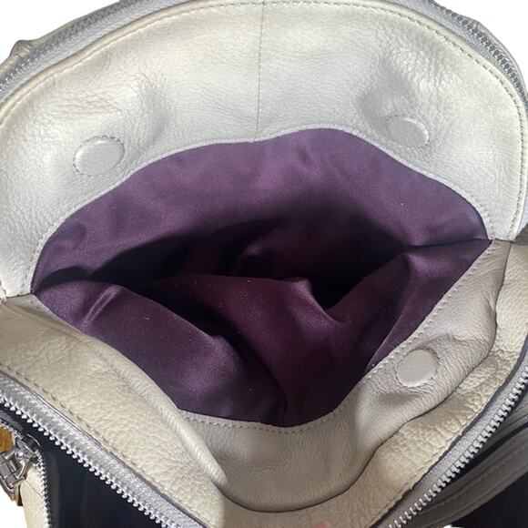 B. Makowsky Cream Leather Satchel Zipper Top Bag Women - Picture 9 of 16